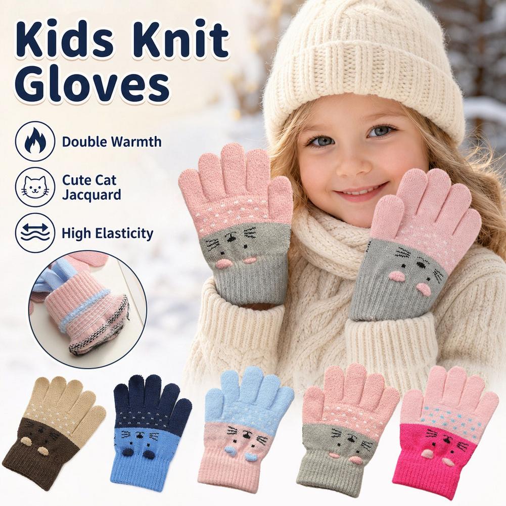 Wool Glove Lined - Çocuklar için Örgü Eldivenler, Kışlık Polar