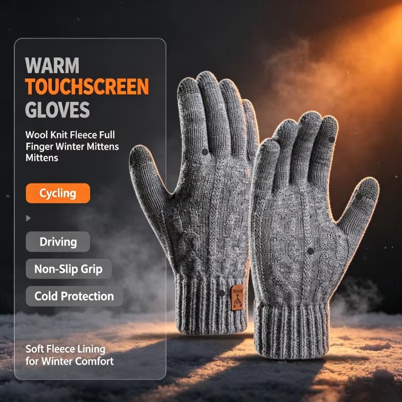 Wool Glove Lined - 2026 Erkek Termal Yün Örgü Eldivenler,